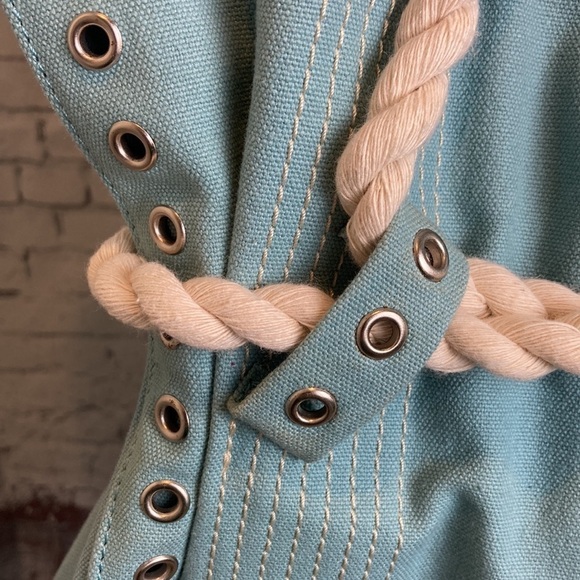 Maxazria Collection Purse Canvas Grommets Rope Handle Beach Resortwear Vacation - Picture 6 of 15